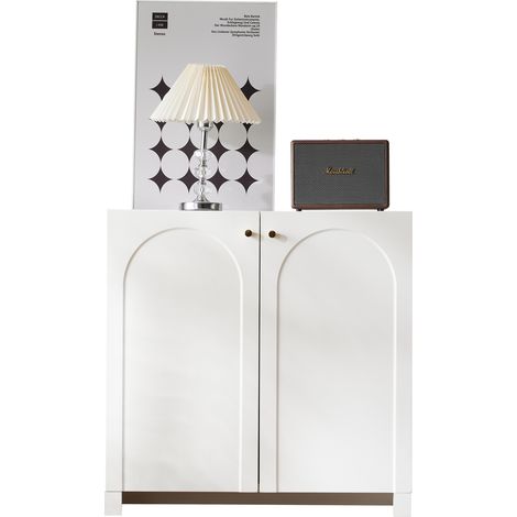 Buffet, commode, armoire à 2 portes, meuble haut, meuble colonne, blanc crème, dimensions: 80 x 40 x 80 cm (1/5)