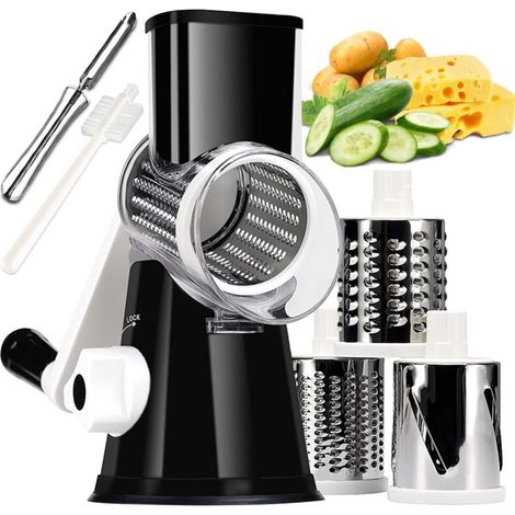 Râpe À Légumes - Tambour Manuel 3 Lames Interchangeables - Pour Fromage Carottes Pommes De Terre Concombre Noix - Cuisine Maison - 1 Pièce (1/5)