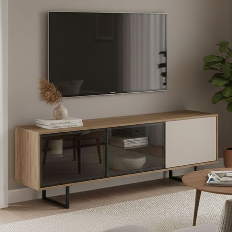 Mueble para TV Serrata, Cajones, 3 Estantes, 3 Puertas, 185x40x60h cm Roble Marrón (1/5)