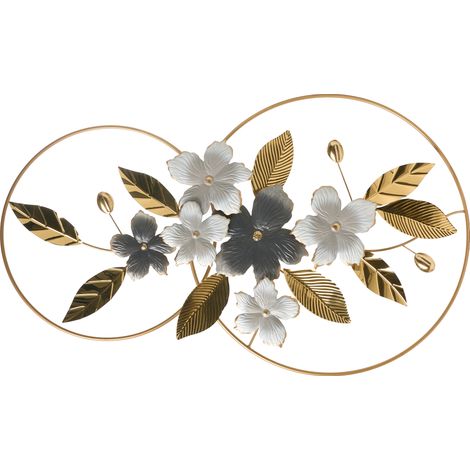 Decoración de pared moderna escultura floral hojas hecha a mano hierro dorado/gris Dysprosium