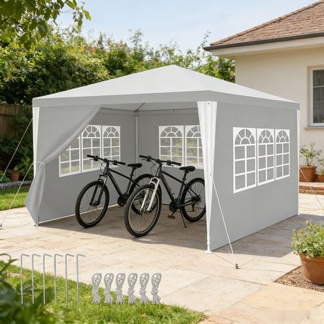 Randaco Tonnelle de jardin 3x3m imperméable anti-UV, tente de réception avec armature métal pour 3 personnes Blanc (1/5)