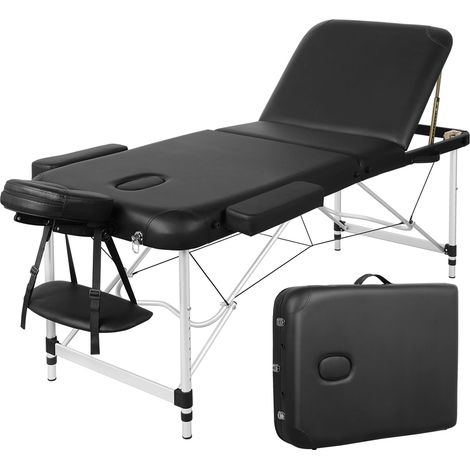 Yaheetech Lettino da Massaggio 3 Zone Pieghevole Portatile Alluminio 213 x 70 cm Fisioterapia Altezza Regolabile Poggiatesta e Braccioli Staccabili Portata 250 kg con Sacchetto per Polvere Nero (1/5)