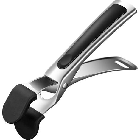 Pince de Cuisine Inox, Pince Anti-Brûlure avec Large Mâchoire en Silicode à Texture Ondulée, pour Retirer Bols et Plats Chauds du Four, Air Fryer et Poêle (Noir, 18cm) (1/5)