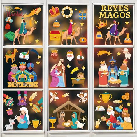 104 Pcs Autocollants de Fenêtre de Rois Mages, Autocollants Statique du Jour des Rois Mages, Stickers Réutilisables en PVC pour Vitres, Décorations de Vacances d'Hiver (1/5)