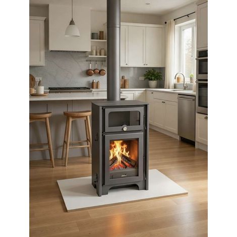 Juan Panadero – Poêle à bois FIRENZE 10,6 kW – Haut rendement 88 % – Triple combustion – Four à convection – Sortie de fumée horizontale 150 mm