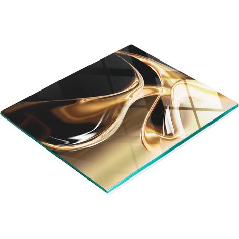 Tagliere da cucina decorativo in vetro con grafica color oro liquido, 60x52 cm (1/5)