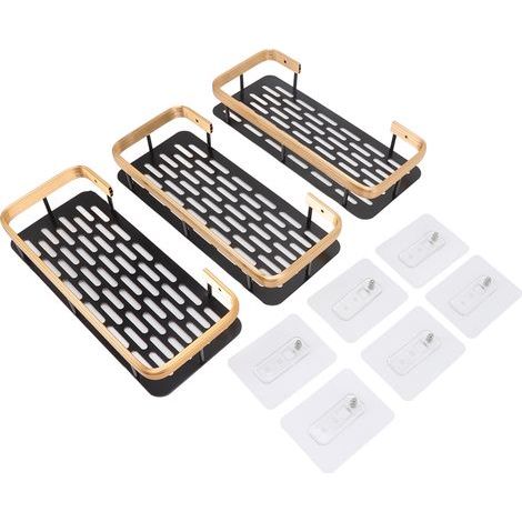 Support de rangement de douche 3 couches, panier d'étagère rectangulaire en aluminium sans poinçon pour salle de bain à domicile, noir or (1/5)