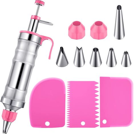 Ensemble de seringues pour la décoration de desserts, injecteur de glaçage pour cupcakes avec 6 douilles, 2 adaptateurs de douilles et 3 raclettes à crème.