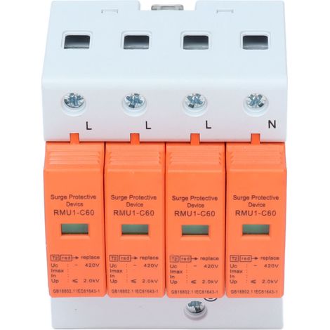 Parafoudre 4P pour montage sur rail DIN avec indicateur, 420 V CA, RMU1-C60, Imax : 60 kA (1/5)