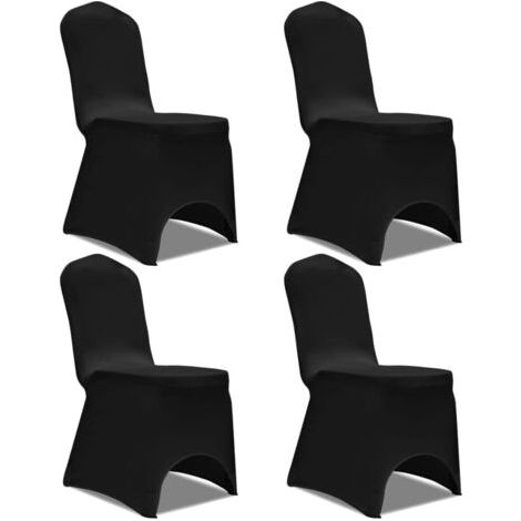 Sollbry Housse de Chaise Extensible pour Déco Mariage Cérémonie Fête 4 pcs Noir (1/4)
