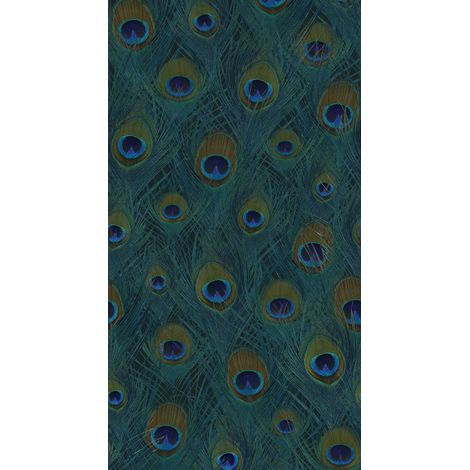 papier peint panoramique plumes de paon bleu canard - Origin Wallcoverings (1/5)