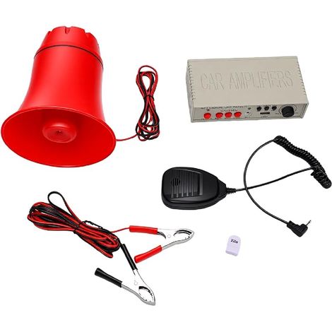 Sirène d'alarme MP3 pour véhicule (Voiture/Camion) – 12V-24V, 130 DB, 25 W – Effets sonores Personnalisables, Microphone intégré et Lecteur de Carte – Universel (1/5)
