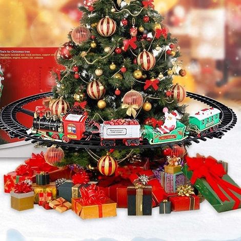 TrAdE Shop Traesio - Trenino Natalizio Supporto Centro Albero Natale Elettrico 2 Vagoni Slitta ø 89cm - (1/5)
