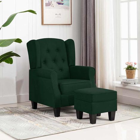 vidaXL Sillón con reposapiés tela verde oscuro (1/5)