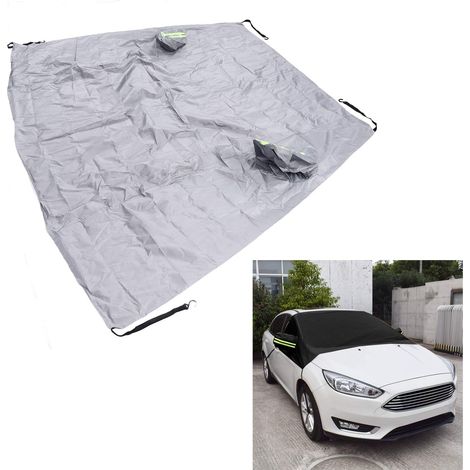 Housse de pare-brise anti-neige avec bandes réfléchissantes, adaptée à toutes les saisons, imperméable, résistante à la neige, demi-housse, grise. (1/5)