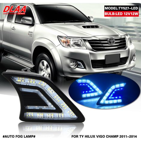 Paire Feux antibrouillard LED avec feux de jour intégrés pour Toyota Hilux Vigo Champ 2011 2012 2013 2014 Double éclairage blanc + bleu, tension 12V (1/5)