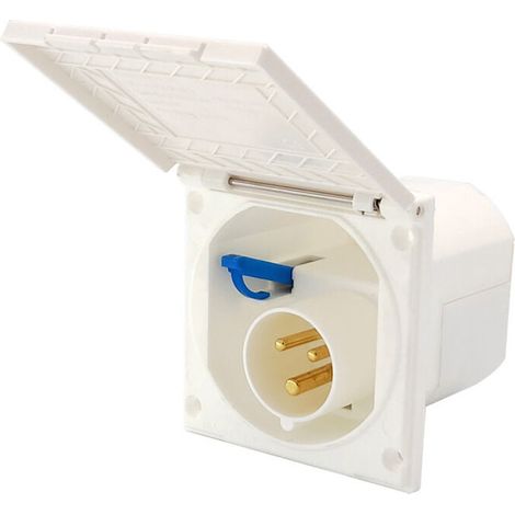 Prise extérieure CEE argentée anti-éclaboussures IP 44 220 V, 16 A, 3 broches pour caravane, camping-car ou bateau (1/2)