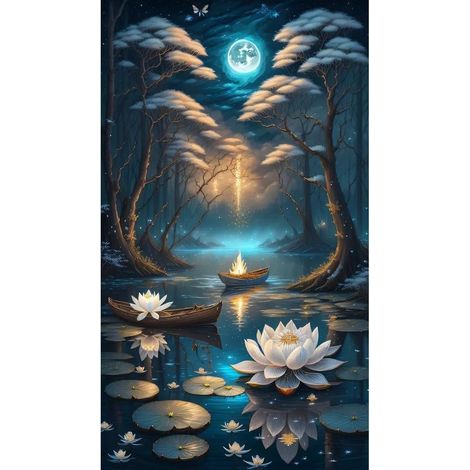 Diamantstickerei, 5D-Diamantmuster, rahmenlos, 40 x 70 cm, Lotusmotiv