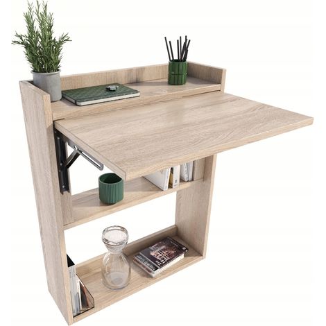 Klappbarer Schreibtisch aus Sonoma-Eiche, Wandschreibtisch für Büro, Studio, Wohnzimmer, MK (1/4)
