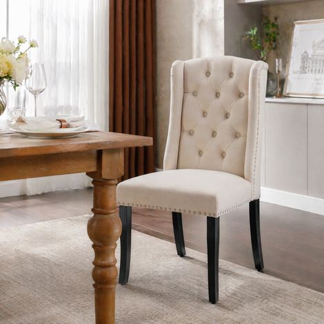 MEUBLIV Chaise de salle à manger 61x45x100 cm beige – dossier capitonné, lot de 2 (1/5)