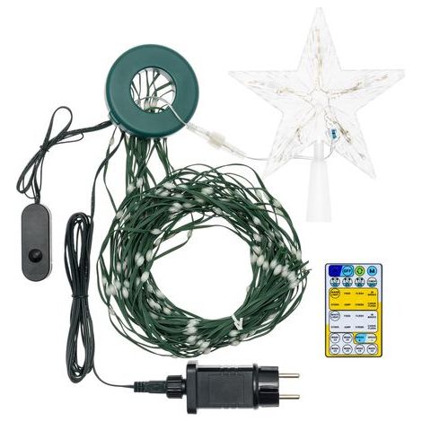 Tenda mantello per albero gocce di luci led per alberi da esterno -195 cm + puntale stella-440 gocce di luce / Bianco Caldo