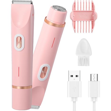 Rasoir Électrique Femme 2 en 1 Tondeuse Intime Double Tête Étanche IPX7 Rasoir Bikini Rechargeable USB-C Pour Maillot Visage Aisselles Jambes Corps - Rose (1/5)