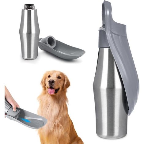 Botella de agua portátil de acero inoxidable de 750 ml para perros, a prueba de fugas y portátil, adecuada para paseos, viajes y senderismo. (1/2)