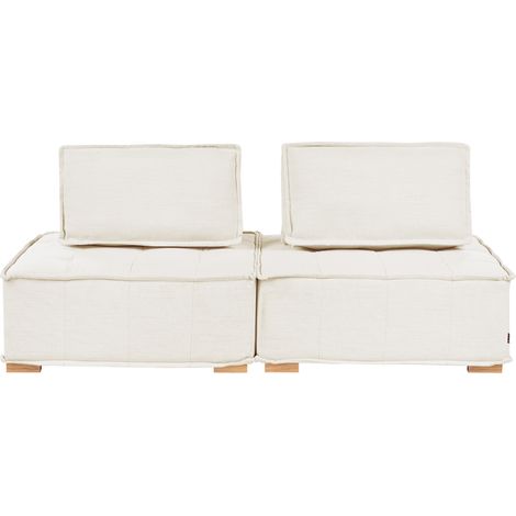 Sofá modular 2 plazas con tapizado de tela patas de madera maciza asiento con capitoné sala de estar blanco crema Tibro (1/5)