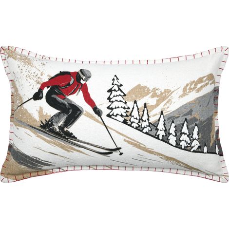 Coussin rectangulaire en coton à motif ski Blanc 35x60 cm (1/5)