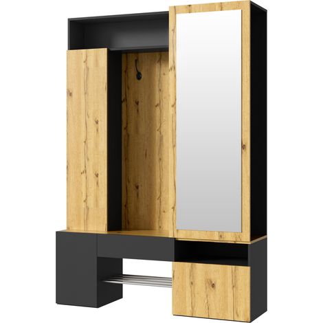 MODENUIT Garderobenschrank aus MDF mit Spiegel, Schuhschrank und Kleiderstange 127 x 35 x 180,5 cm (1/5)