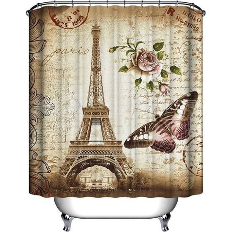 Rideau de Douche Tour Eiffel Etanche + 12 Crochets 180x200cm