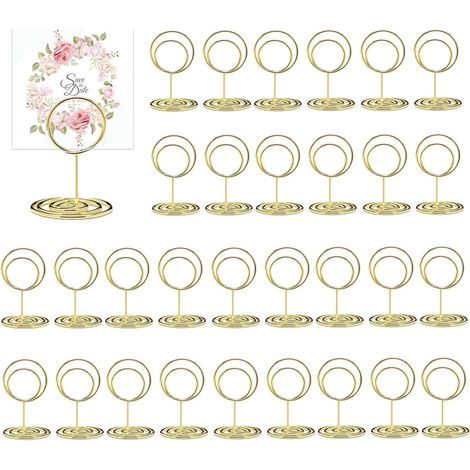 30 Pièces Or Porte Nom Table, Rond, Métal, Doré, Pied, Support de Table, Porte Photo (1/5)