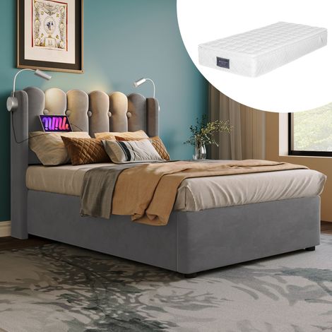 cama con almacenaje y USB 90x200 terciopelo OKMYHOME (1/5)