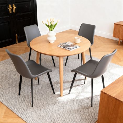 Silla de comedor ergonómica de polipiel con patas de acero negro, gris (1/5)