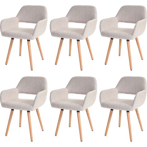 [NON UTILIZZATO] Set 6x sedie sala da pranzo soggiorno cucina HHG-429 II design retro legno tessuto beige