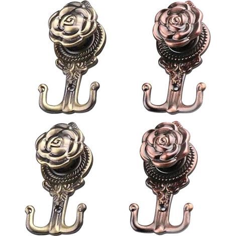 4 Pièces Rose Motif Métal Rideau Crochets,Vintage Embrasses à Rideaux Crochets Vintage Draperie Rideau Tieback Crochets en Alliage de Zinc pour L'utilisation de Rideau de La Maison