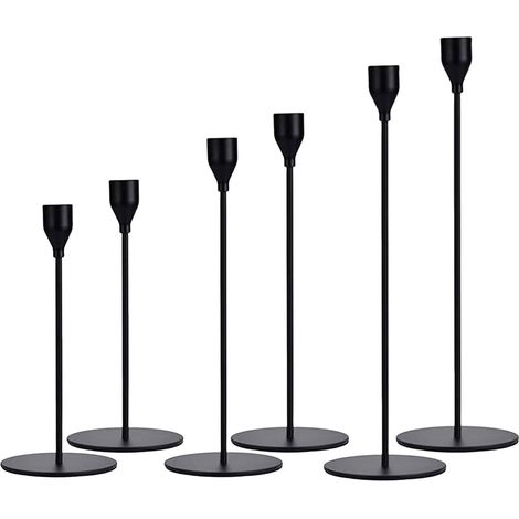 Lot de 6 porte-bougies noirs pour bougies coniques 3/4" et LED, décoration moderne haute pour mariage. (1/5)