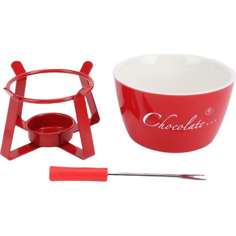 Tasse à fondue au chocolat en céramique, chauffe-beurre, tasse fondante avec fourchette pour la cuisine domestique, rouge