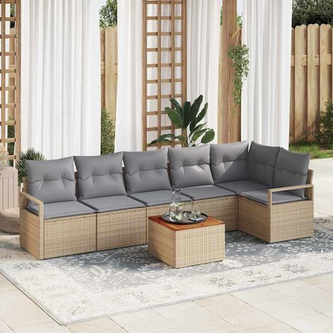 Conjunto de sofá de jardín con cojín 7 pcs Beige Poliratán vidaXL (1/5)