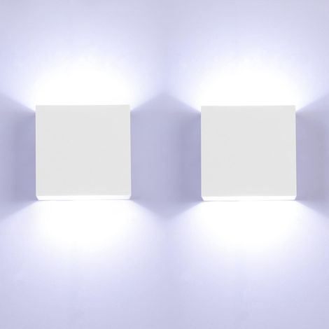 2 Piezas Lámparas de Pared LED Interior Moderna Aluminio Iluminación de Pared 6W Blanco Frío para Salón, Dormitorio, Baño(Blanca Cuadrado) (1/5)