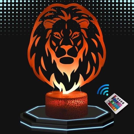 Lampe 3D LED - Fabriquée en France - Lion - Multicolore - Tactile - Télécommande incluse (1/4)