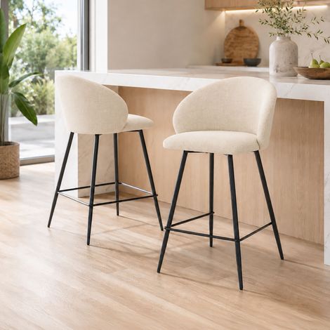 Lot de 2 chaises de bar 45x40x95 cm en tissu écru - PEMBO (1/5)