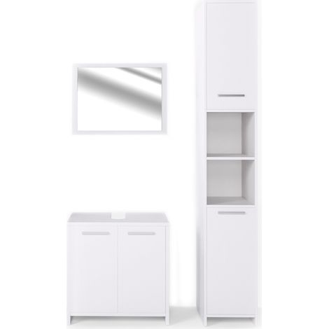 Set mobili bagno Kiko, Bianco, 3 parti, con colonna, Vicco