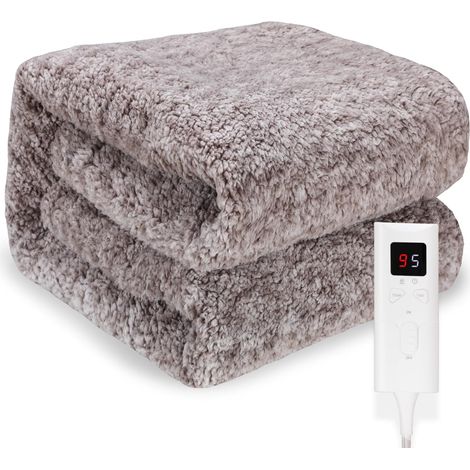 Couverture Chauffante 180x130 CM, Double Polaire Plaid Chauffant Electrique, Arrêt Automatique, Protection Contre la Surchauffe, Minuterie 5H, Lavable en Machine (Gris Marron) (1/5)