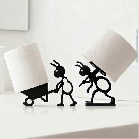 Lot de 2 porte-rouleaux de papier toilette fourmi, porte-rouleau de papier toilette fourmi fantaisie, porte-rouleau de papier toilette noir amusant imprimé en 3D, porte-papier toilette brouette fourmi (1/4)