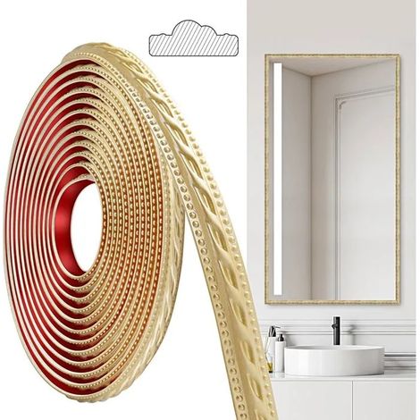 Moulures PVC autocollantes, 600cm×2cm, pour plafonds, murs, bordures, cadres miroirs, plinthe - Champagne Doré (600cm×2cm) 600cm×2cm (1/5)