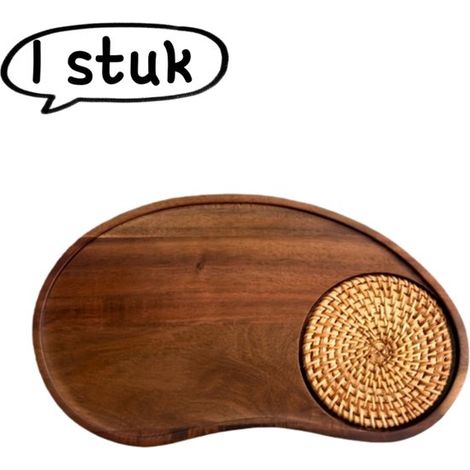 Plateau en bois d'acacia (1 pièce), idéal pour les tasses à café et les assiettes à dessert d'hôtel, plateau à thé style noix de cajou, sous-verre pour verres à eau avec base. (1/5)