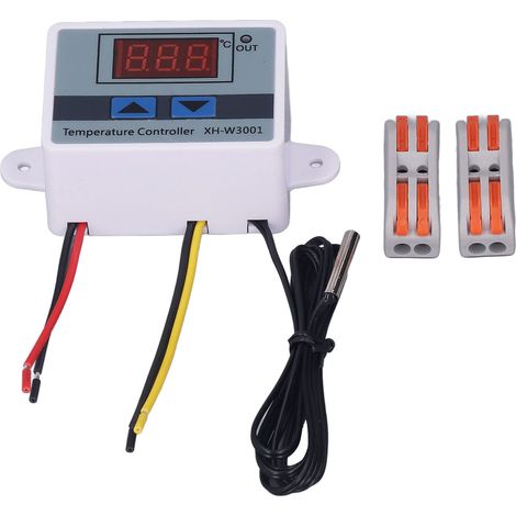 Lot de 2 thermostats numériques LED 1500 W avec sonde étanche et connecteur rapide, 110-220 V CA. (1/5)
