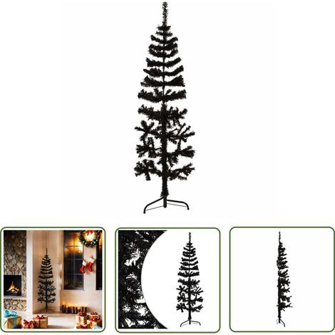 Sapin de Noël demi-sapin - vidaXL Demi sapin de Noël artificiel mince avec support Noir 150 cm - Décor de fête (1/5)