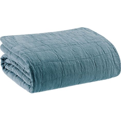 Jeté de lit couvre-lit en coton recyclé matelassé coloris Acier 180 x 260 cm - PANGIVO